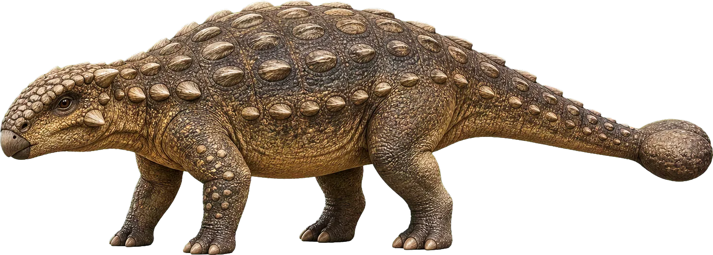 Breiter Ankylosaurus steht neben einem Kind, sein gepanzerter Rücken bleibt niedrig.