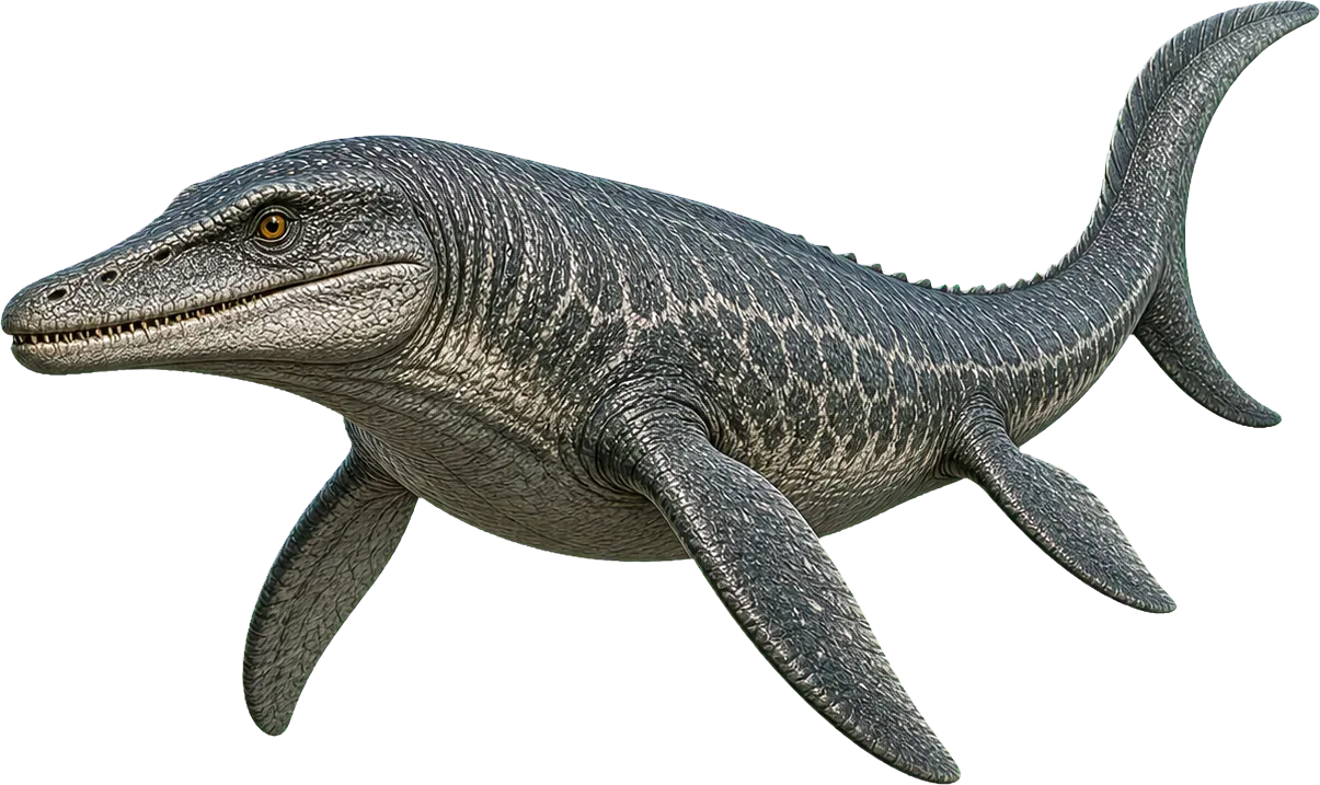 Langer Tylosaurus schwimmt neben einem Kind und ist viel länger als die Figur.