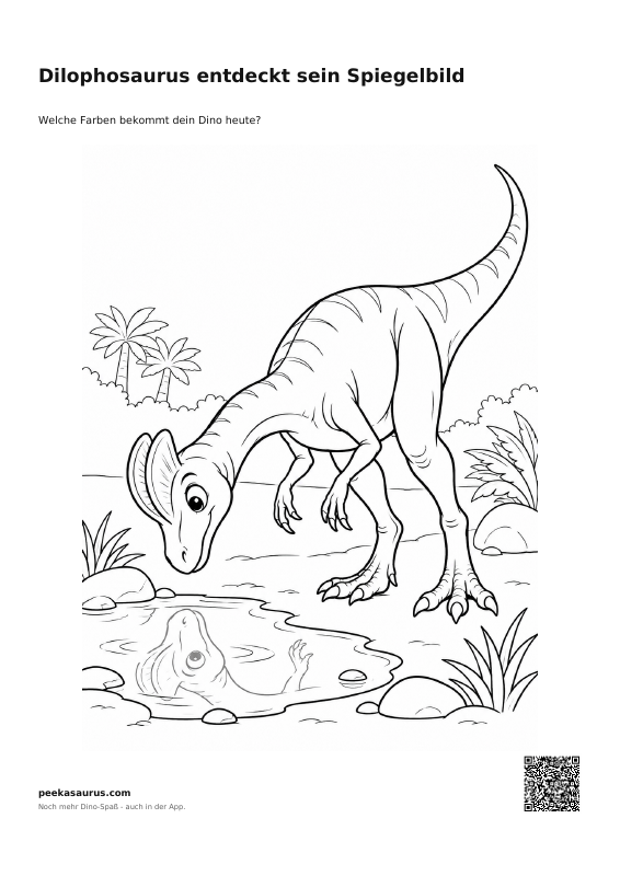 Dilophosaurus entdeckt sein Spiegelbild