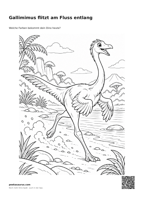 Gallimimus flitzt am Fluss entlang