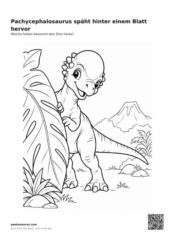 Pachycephalosaurus späht hinter einem Blatt hervor