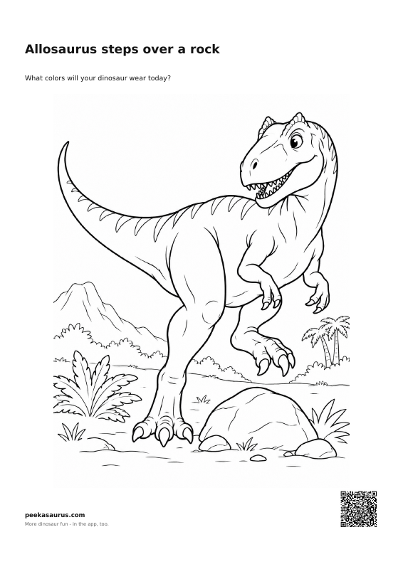 Allosaurus steps over a rock