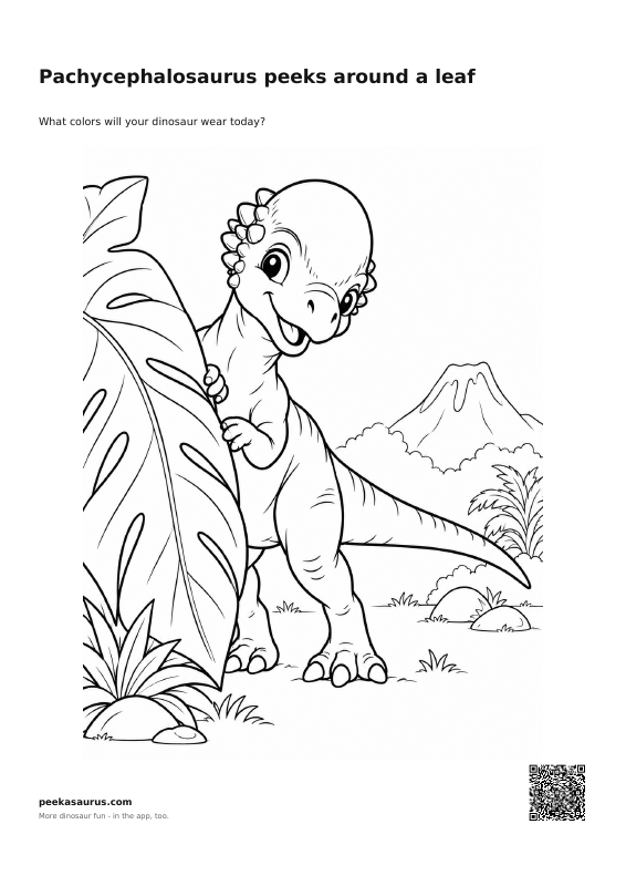 Pachycephalosaurus peeks around a leaf