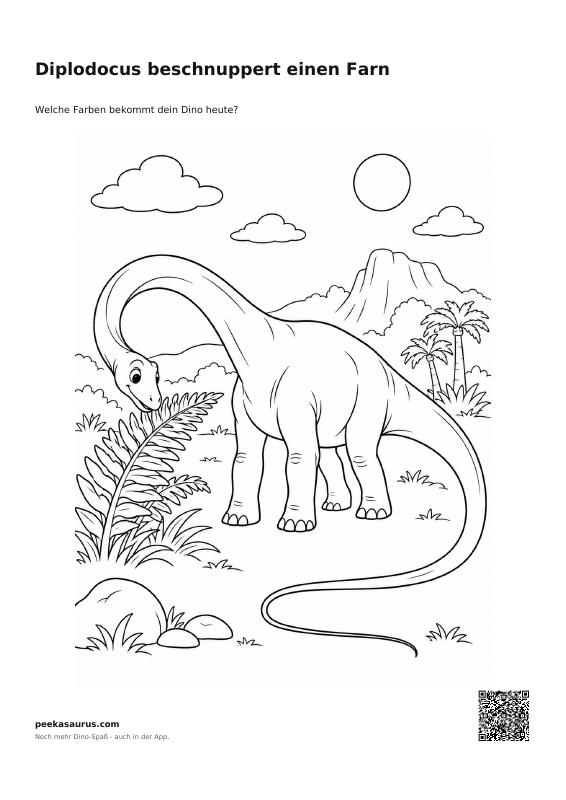 Diplodocus beschnuppert einen Farn