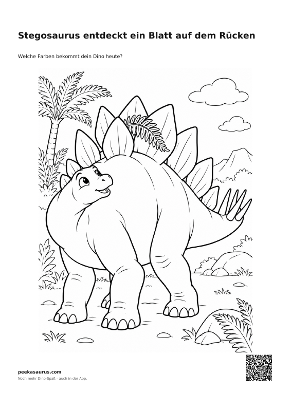 Stegosaurus entdeckt ein Blatt auf dem Rücken