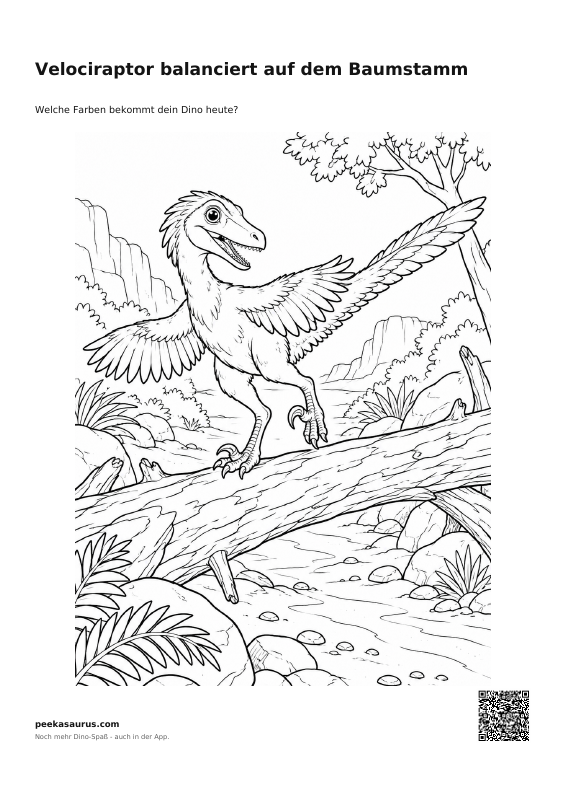 Velociraptor balanciert auf dem Baumstamm