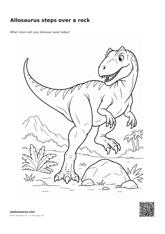Allosaurus steps over a rock