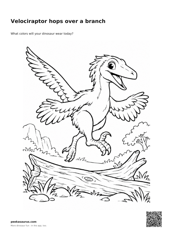 Velociraptor hops over a branch